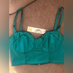 MESHKI Naomi Satin Bustier - Emerald. NWT Sz Small